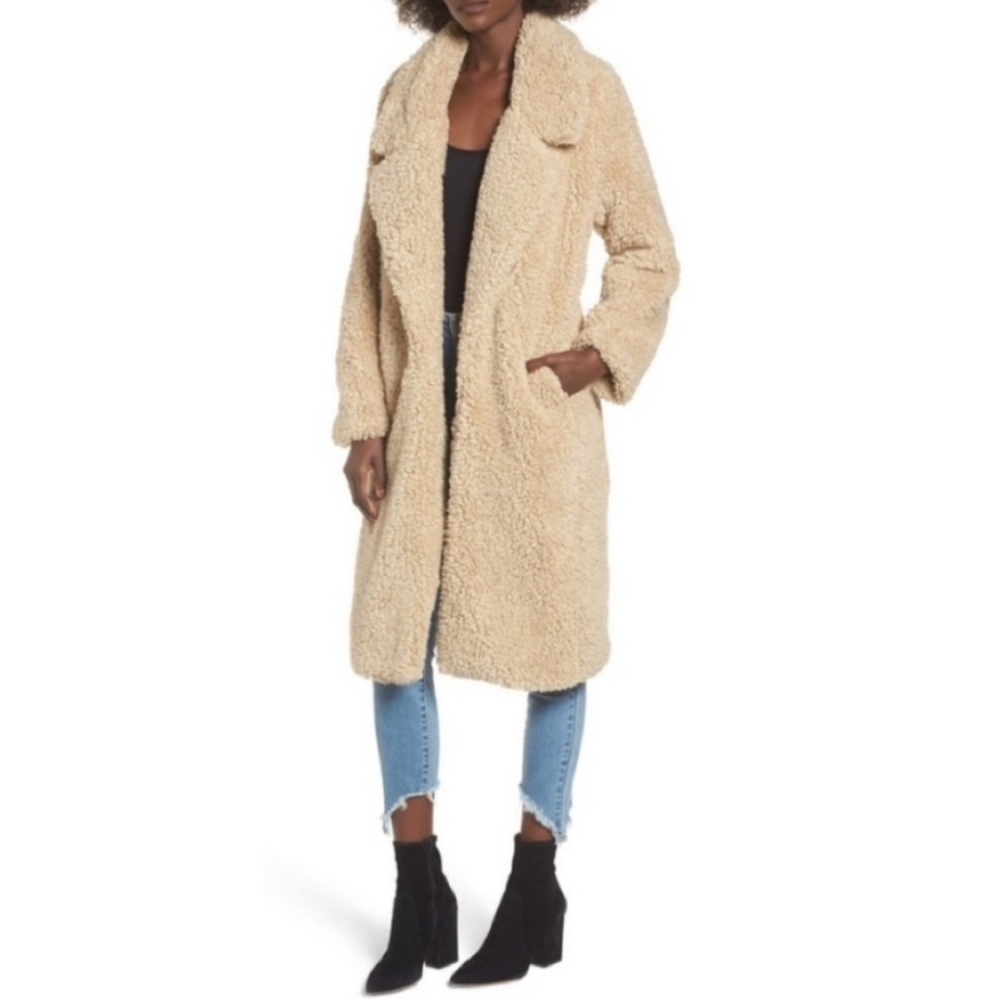 Revolve Tularosa Faux Shearling Fur Teddy Coat Jacket Open Winter Beige Size S